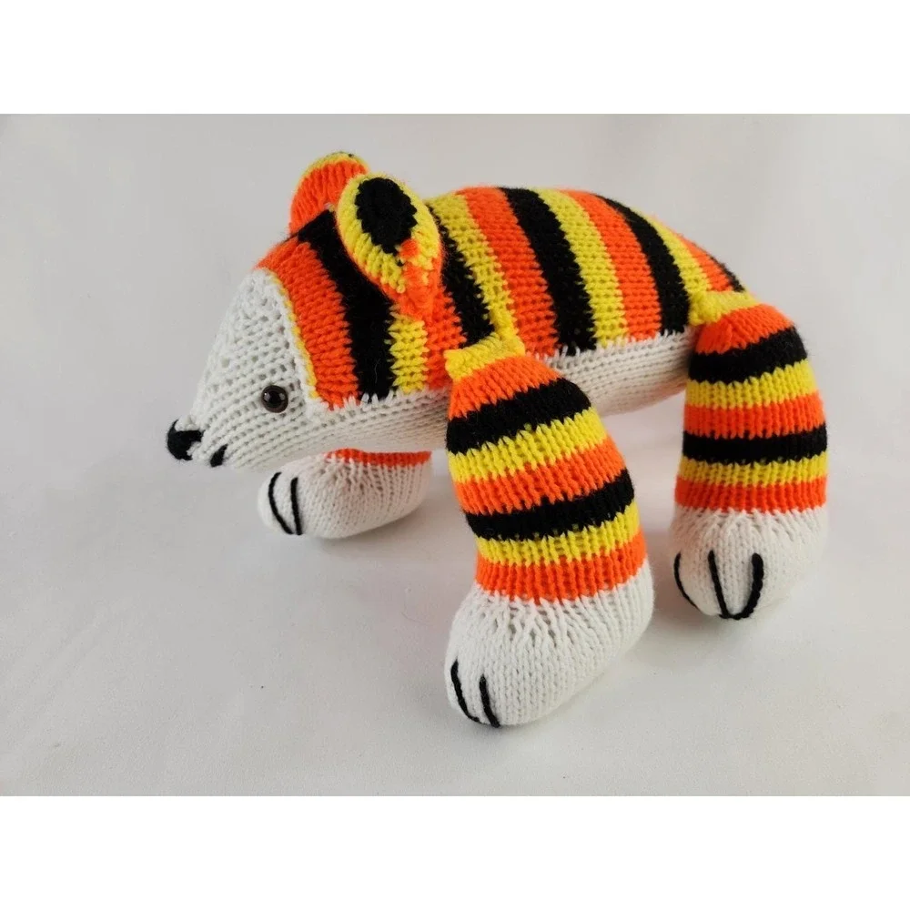 CROCHETED handmade knitted Chunky‎ Knit tiger cub Calico Cat Striped Bear plush